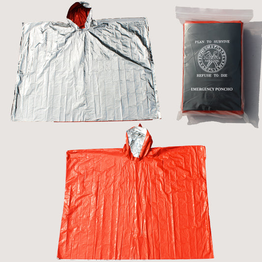 Emergency Mylar Poncho showing silver and orange side