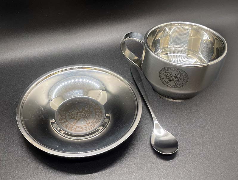 Stainless Steel Whiskey Teacup cup and saucer view