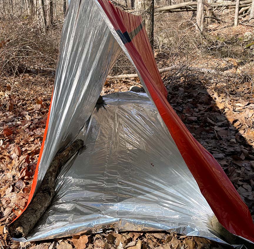 Inside view of Mylar Emergency Tube Tent